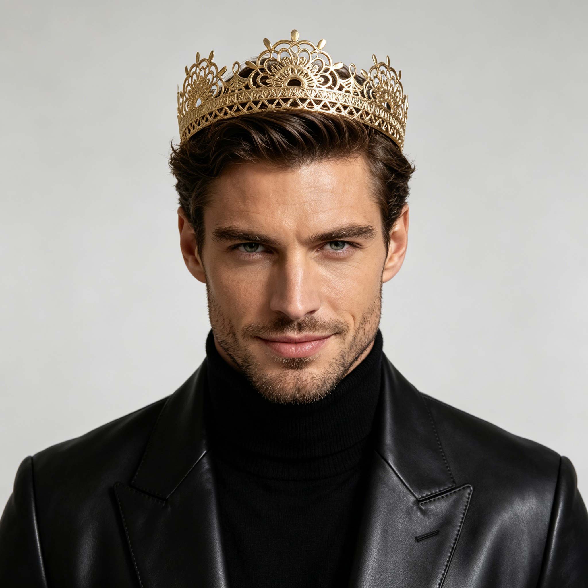 Men'S Minimalist Accessories - Minimalist Oymalı Altın Kral Tacı, Erkekler