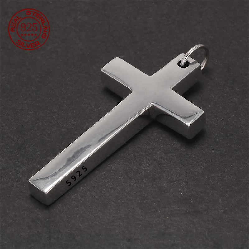Men'S Minimalist Accessories - Gerçek Katı 925 Gümüş Çapraz Kolye